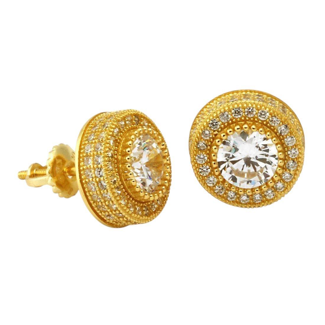 King Ice Iced Button Stud Earrings - GOLD